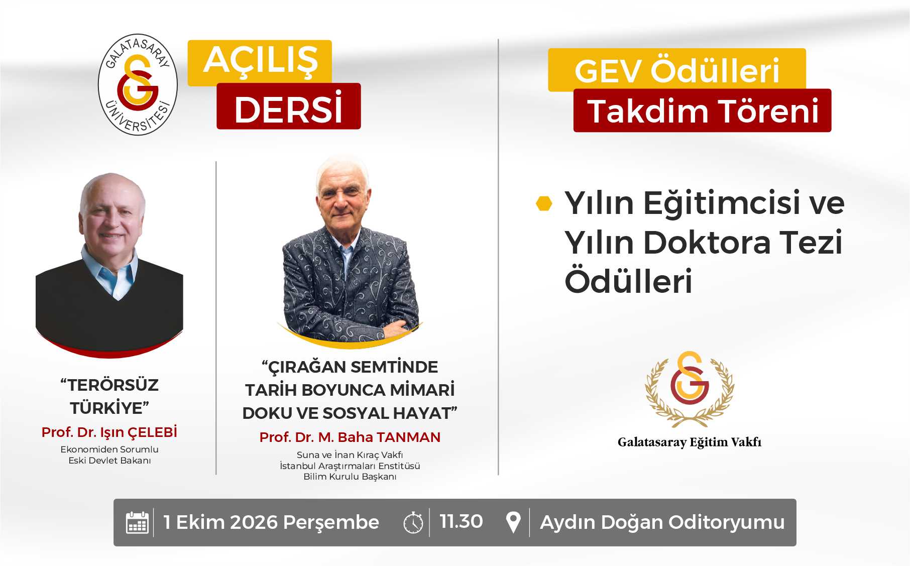 2026-2027 Akademik Yılı Açılış Dersi & GEV Ödülleri Takdim Töreni etkinlik görseli